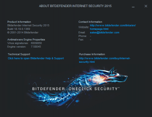 About Bitdefender Screenshot showing program version information