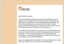 Home Depot says only Emails were compromised