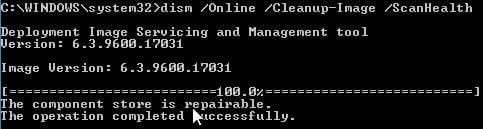 Screenshot of Windows 8.1 Command Prompt with DISM tool completed