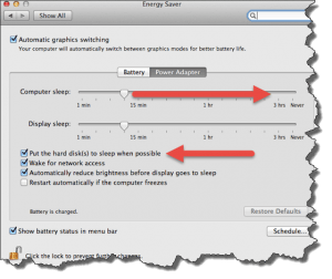 Screenshot of OS X Energy Saver window