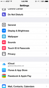 Screenshot of iOS Settings