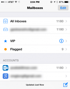 iOS Inbox View screenshot