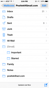 Screenshot of iOS Mailbox Folder View