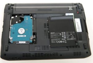 Image of laptop underside with hard drive cover removed