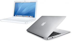 Image of white 2007 Macbook and 2014 Macbook Air, images from apple.com