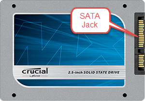 Crucial SSD with pointer to SATA jack, image from Crucial.com