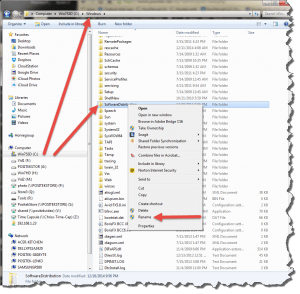 Screenshot of Windows folder with rename highlighted for the SoftwareDistribution folder