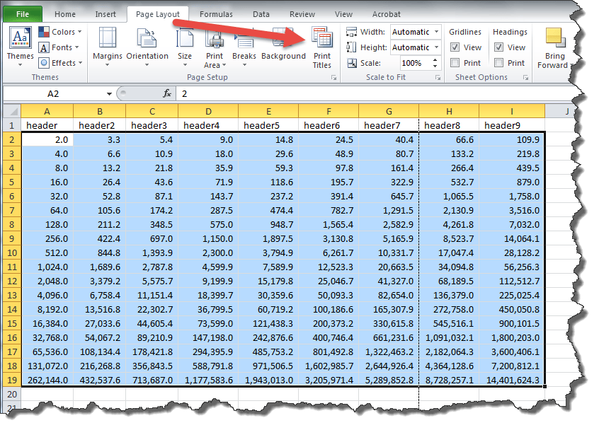 Excel title on each page