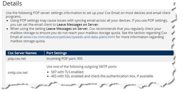 cox outgoing mail server mac