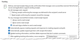 Click to view larger. This is a close-up of the Tracking controls in Outlook's Options menu.