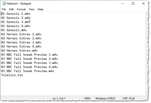This is the example text file that has the file names from the folder.