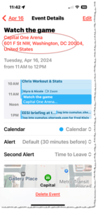 Tap to open larger view of this image. This is a screenshot of an iPhone Calendar appointment with the location circled.
