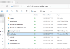 File Explorer screenshot showing the installer.bat file that sets Windows 11 to show all notification icons.